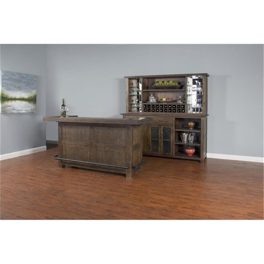 Wood Home Bar with 4 Shelves and 3 Drawers in Cherry (42" H x 80" W x 28" D) for Home