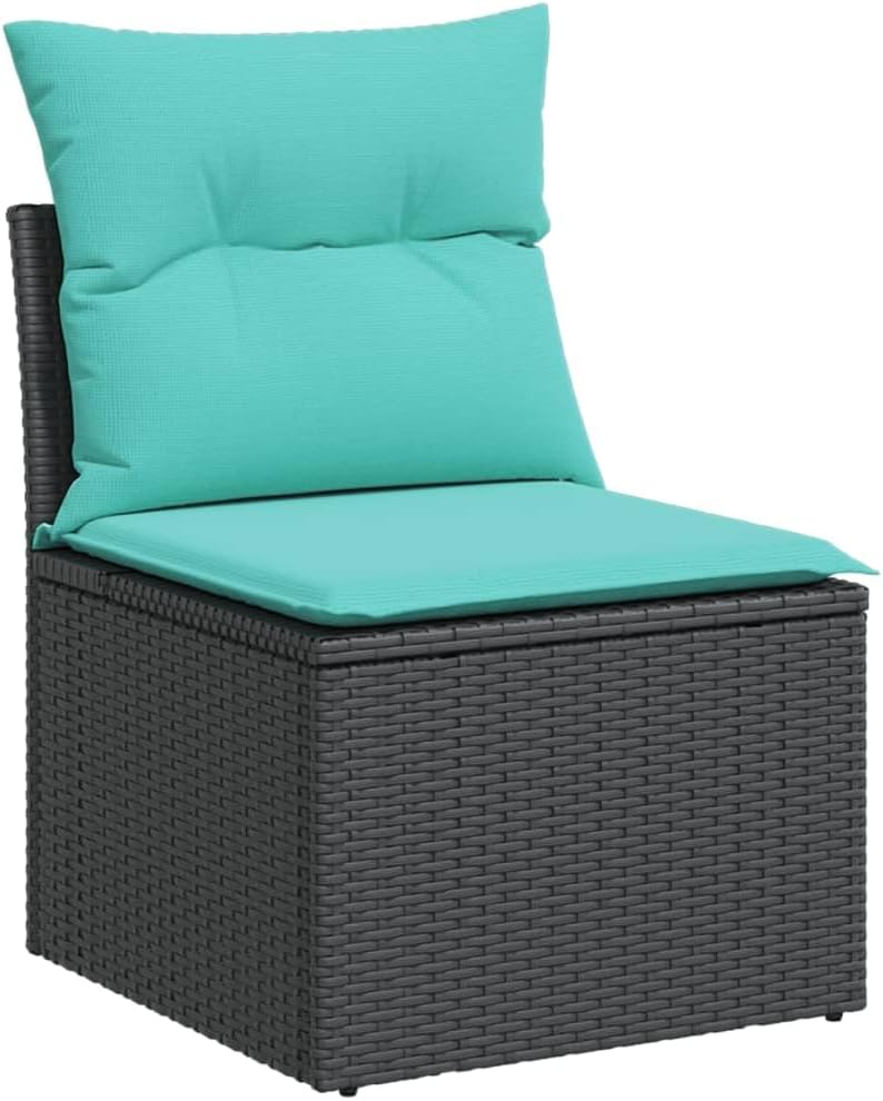 Patio Sofa Set with Cushions - 9 Piece Black Poly Rattan Outdoor Furniture