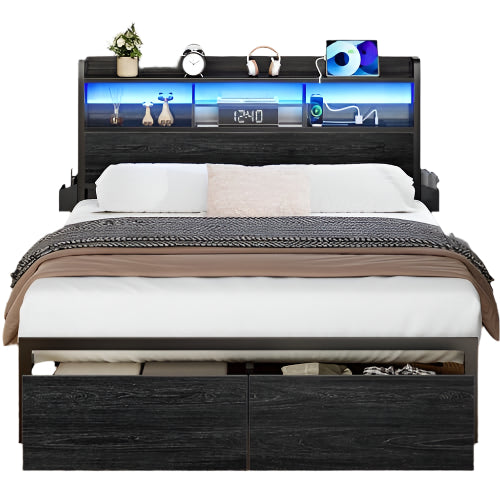 Full Size Bed Frame with Wood Headboard, Metal Platform Bed Frame Full Size