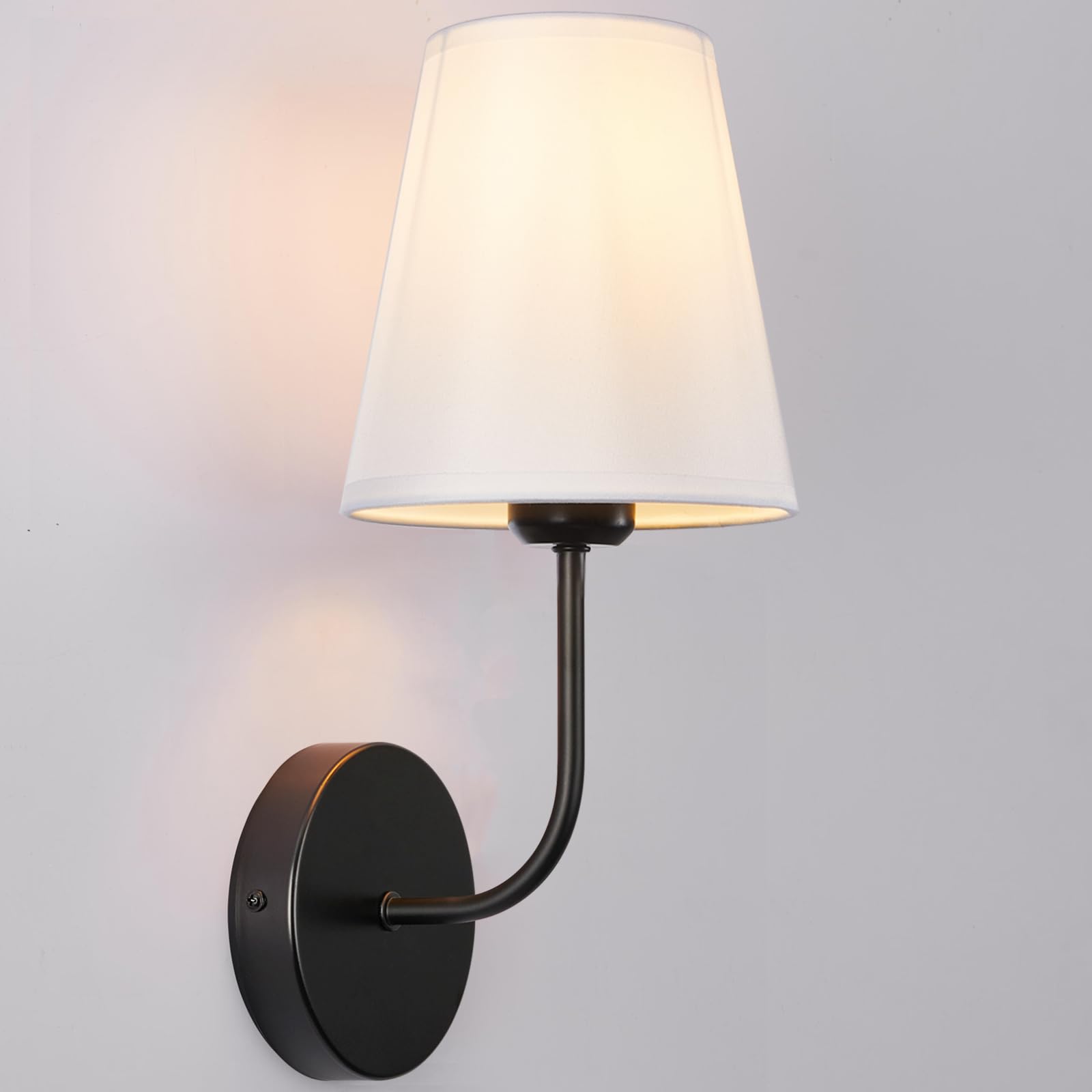Hardwired Wall Sconce Set of 2 – Matte Black Finish with White Fabric Shades