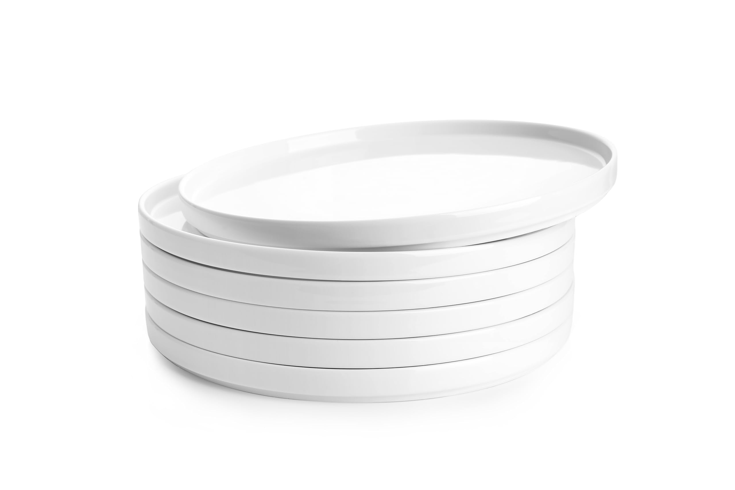Porcelain Flat Dinner Plates Set of 6, 10.5 Inch High Edge Dish Set