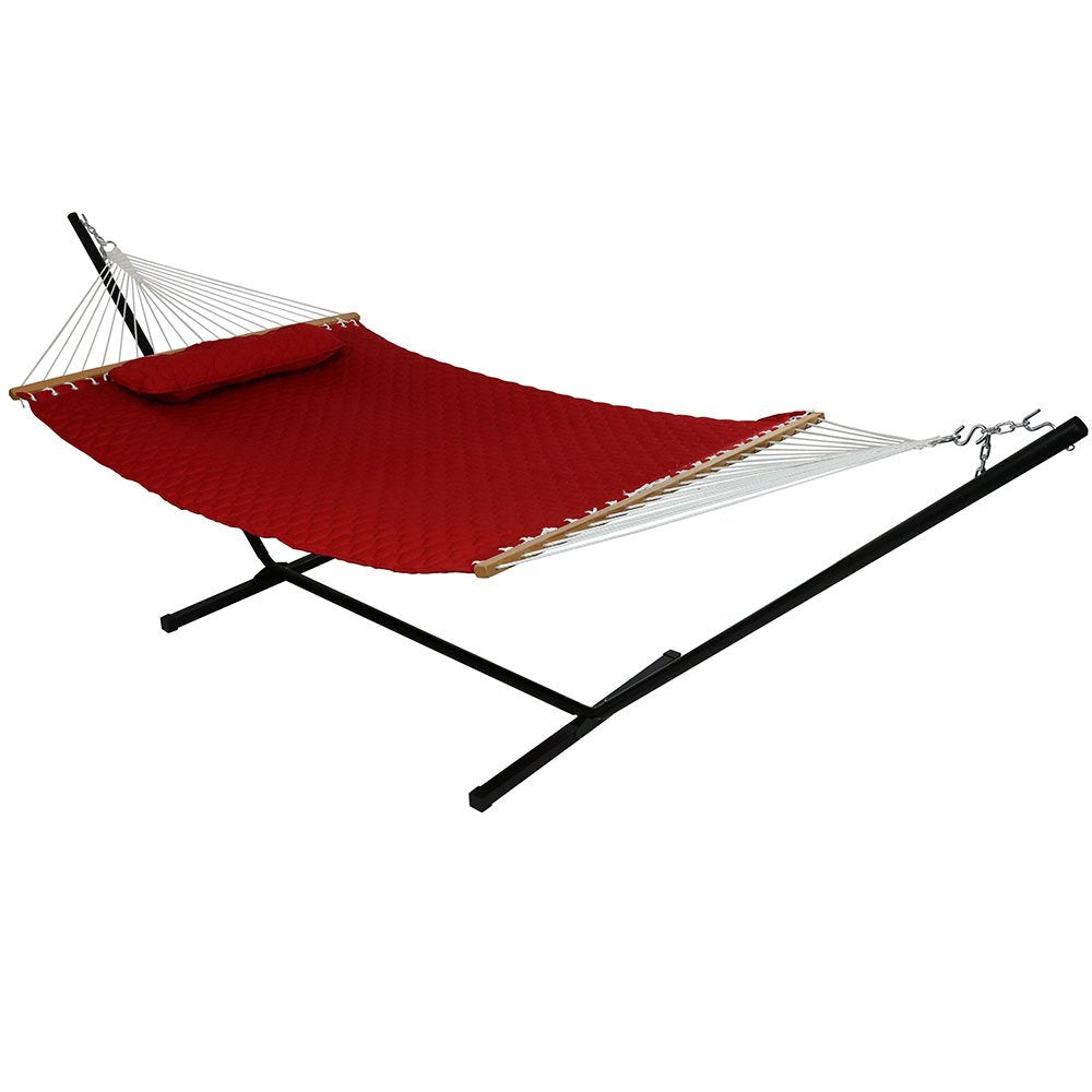 Quilted Fabric Double Hammock with 12-Foot Stand - 400-Pound Capacity