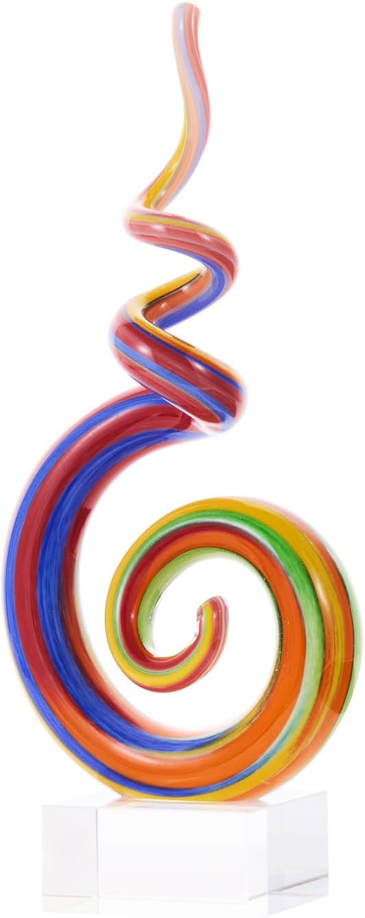 Blown Abstract Rainbow Swirl Sommerso Art Glass Sculpture for Home Decor