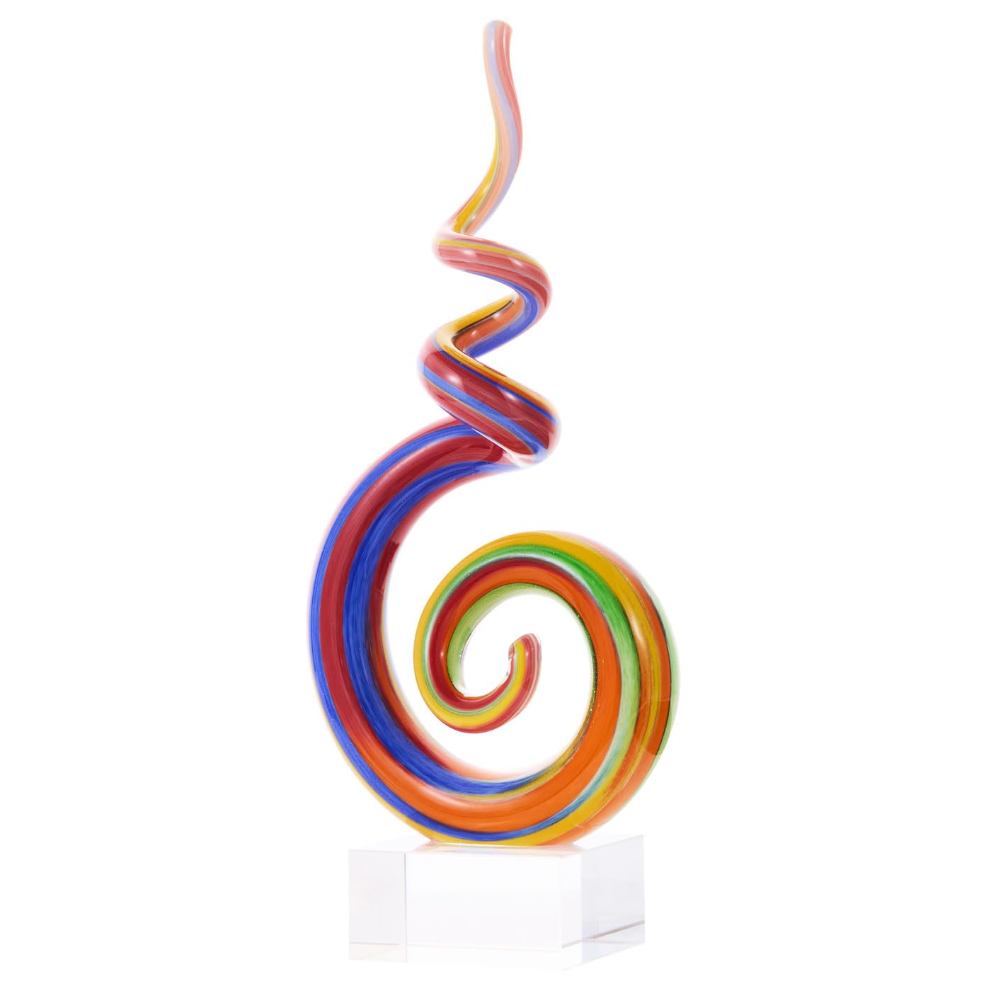 Blown Abstract Rainbow Swirl Sommerso Art Glass Sculpture for Home Decor
