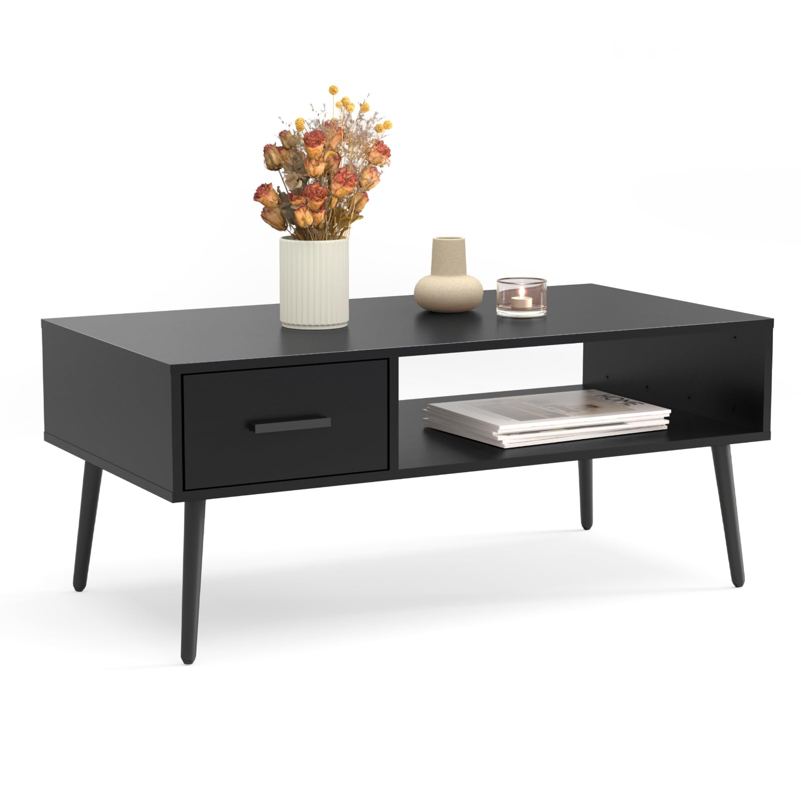 Coffee Table, Mid Century Modern Style Cocktail Table TV Stand with Drawer