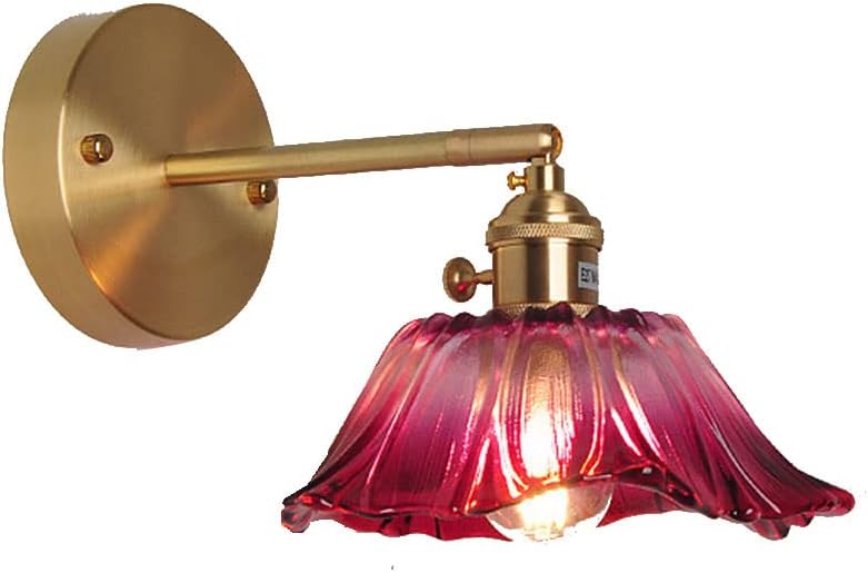 Wlmehujj Wall Lights with Switch, Glass Shade Vintage Modern Adjustable Arm Wall Sconces Lighting E27 Single Head Industrial Brass Wall Lamps for Bedroom Living Room Hallway Loft Study (Style B)