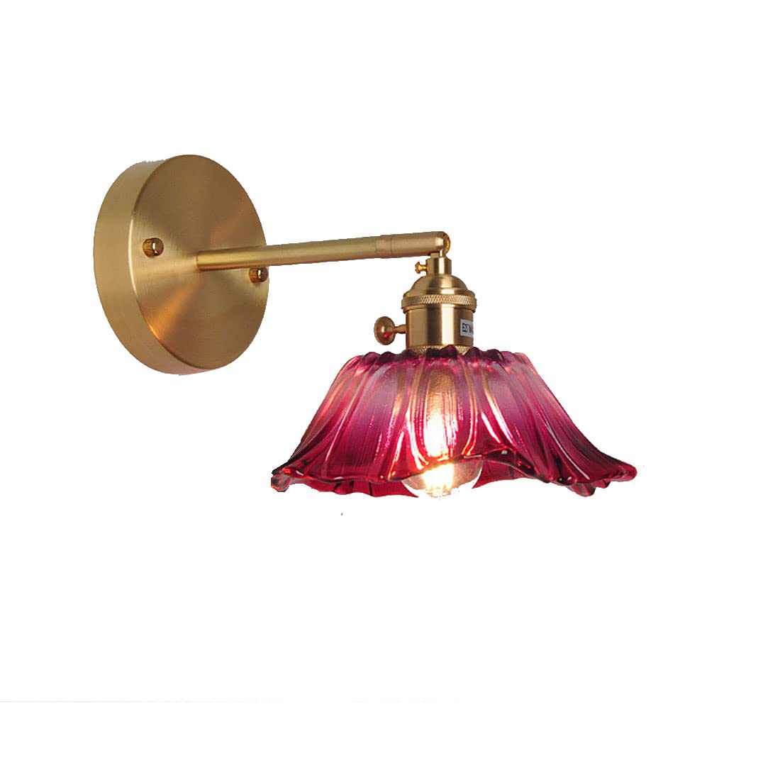 Wlmehujj Wall Lights with Switch, Glass Shade Vintage Modern Adjustable Arm Wall Sconces Lighting E27 Single Head Industrial Brass Wall Lamps for Bedroom Living Room Hallway Loft Study (Style B)