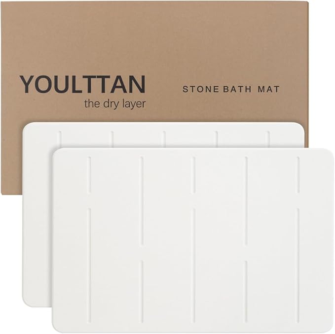 Home Bath Stone Mat 24"x16" (2-Pack) – Quick-Dry, Non-Slip Diatomaceous Earth Mat