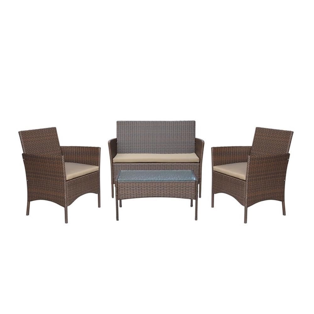 W00609-E Conor 4PC Steel Esprsso Resin Wicker Patio Conversation Set