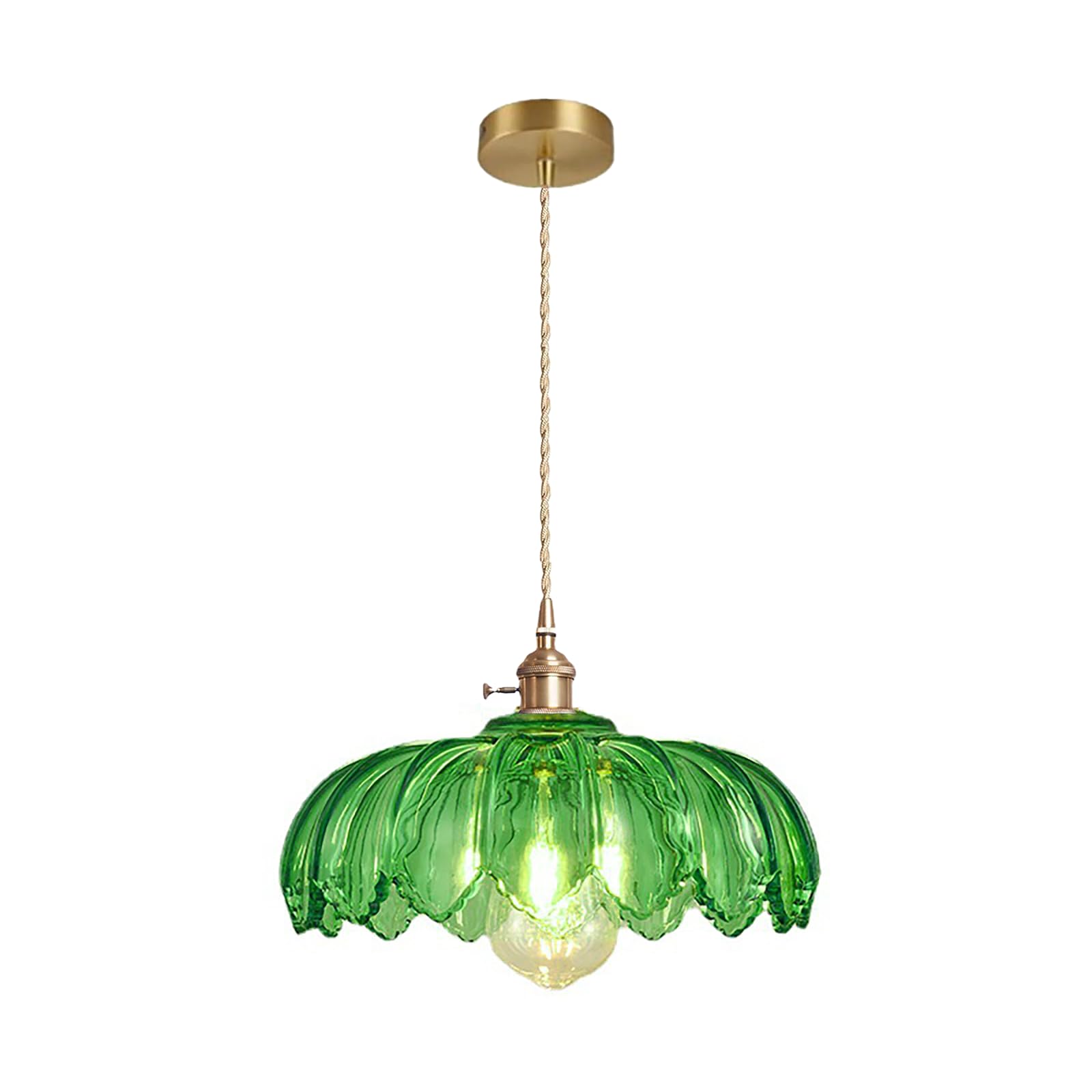 Grass Green Glass Pendant Light Fixtures Medium 9.8 Inches Lampshade Gold Brass Finish