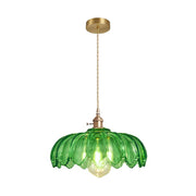 Grass Green Glass Pendant Light Fixtures Medium 9.8 Inches Lampshade Gold Brass Finish