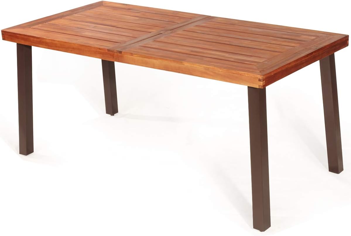 Patio Dining Table with Umbrella Hole, Outdoor Picnic Table for Backyard