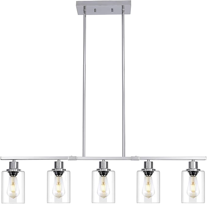 39.4" Kitchen Island Lighting, 5 Lights Clear Glass Pendant Light Fixtue
