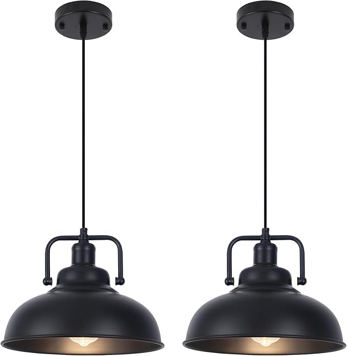 White Farmhouse Pendant Light, 11.5in Kitchen Pendant Light Fixture 2 Pack