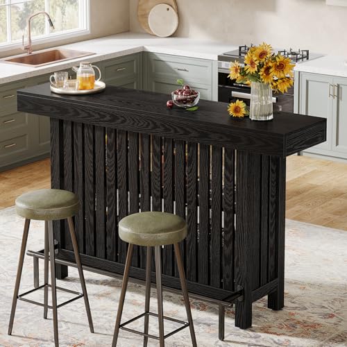 63-Inch Large Home Bar Unit, 2-Tier Mini Bar Table Height Pub Table with Footrest