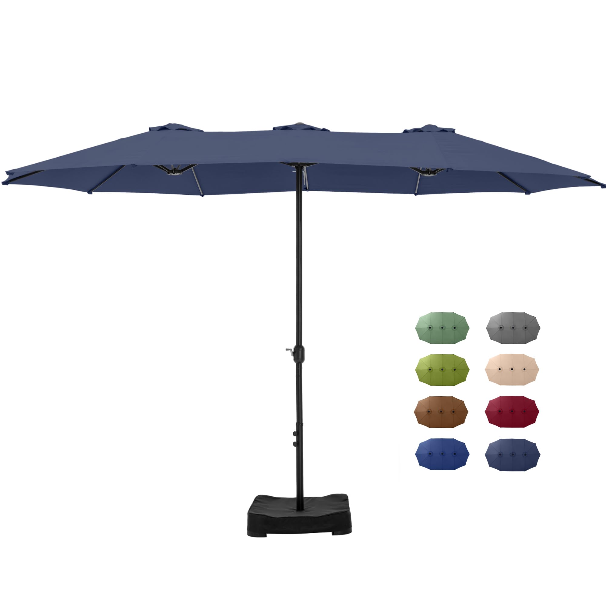 15 ft Rectangle Patio Umbrella with Base Included, Double-Sided Table Umbrella with Crank