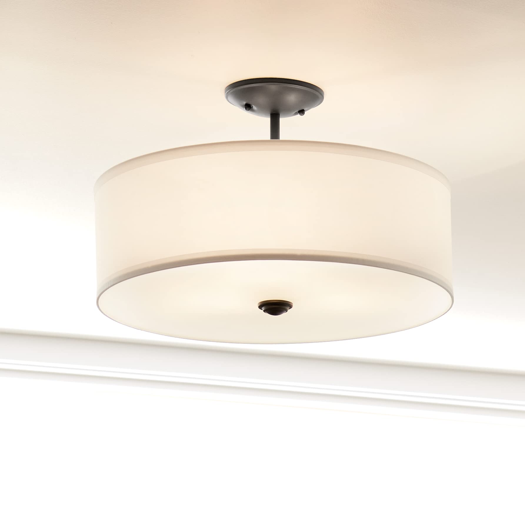 3 Light Round Semi Flush with Satin Etched White Diffuser and White Microfiber