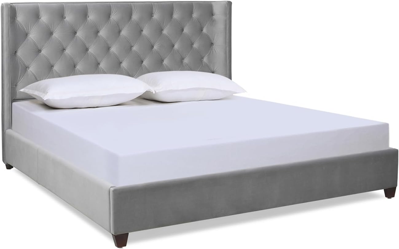 Manhattan Shelter King Platform Bed Frame, Opal Grey Velvet