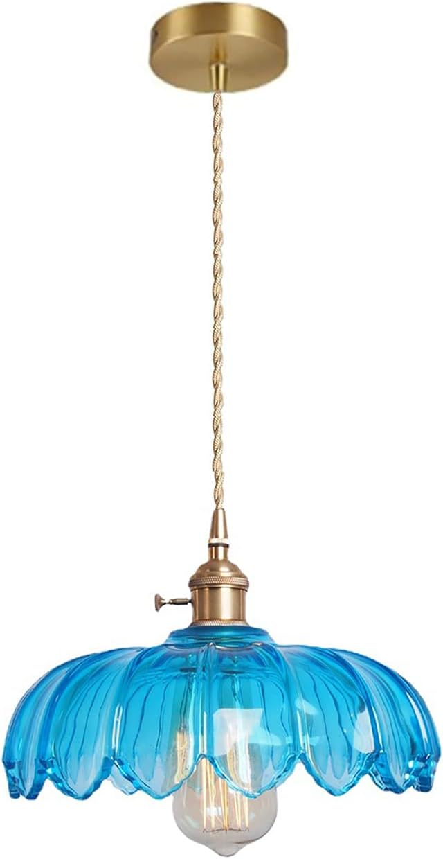 Grass Green Glass Pendant Light Fixtures Medium 9.8 Inches Lampshade Gold Brass Finish