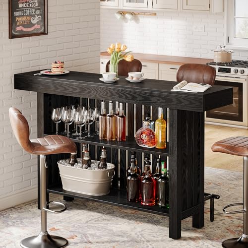 63-Inch Large Home Bar Unit, 2-Tier Mini Bar Table Height Pub Table with Footrest