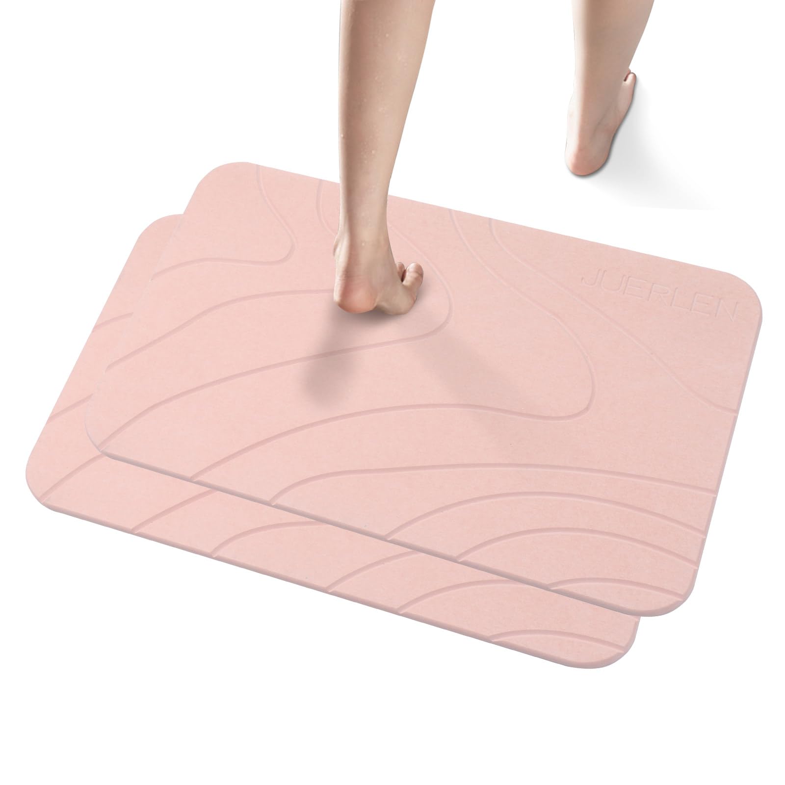 2 Pack Diatomaceous Earth Shower Mat, Stone Bath Mat, Nonslip Super Absorbent Fast-Drying Hard Bath Mat for Bathroom Shower Floor, 23.62 x 15.35 inch, Pink