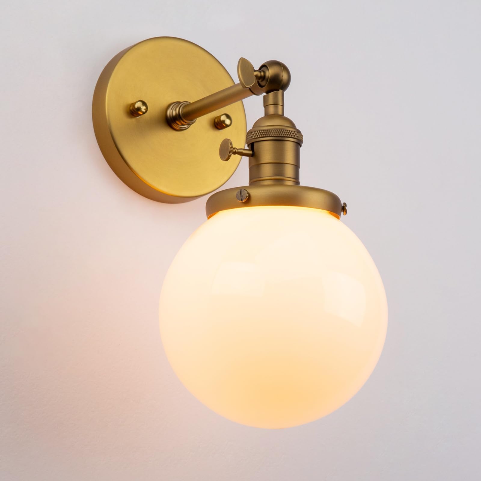 Vintage Wall Sconce Lighting Fixture with 5.9" Round Globe Milk