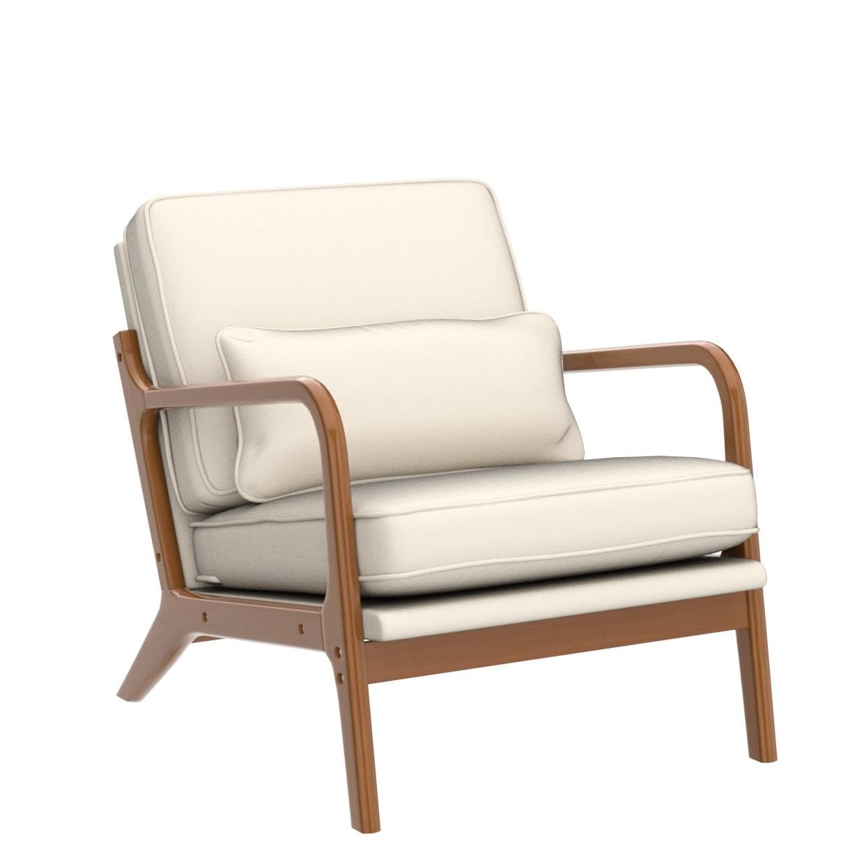 Accent Chair Mid-Century Modern Chair with Pillow Linen Fabric Upholstered Lounge Arm