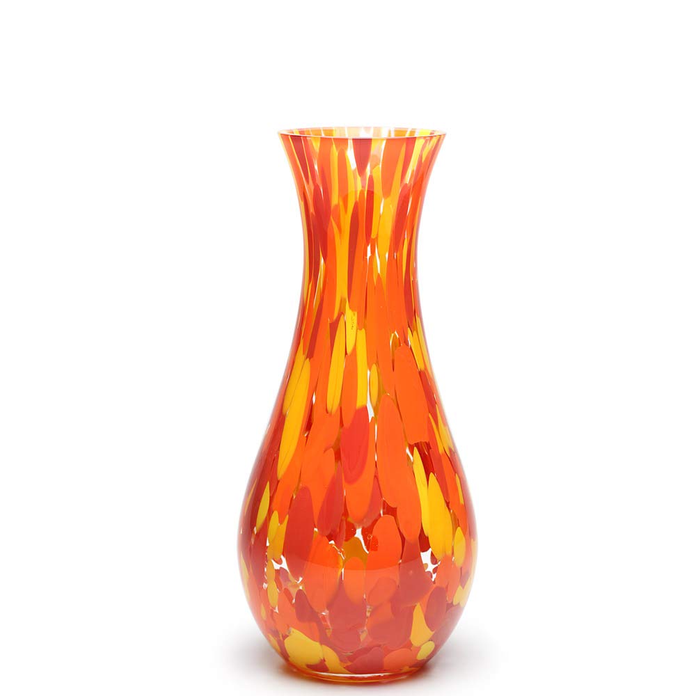 Glass Vase Orange/Yellow Confetti Hand Blown Murano-Style Art Glass for Flower