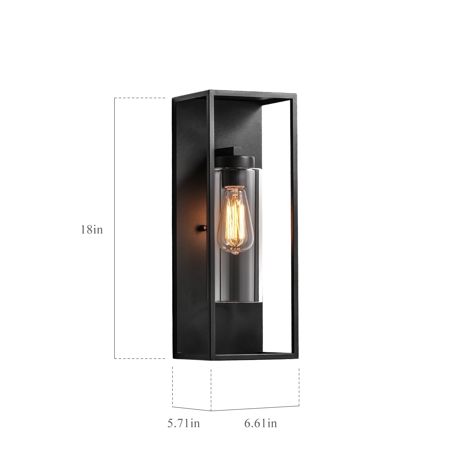 Outdoor Wall Sconce 1 Light in Cylinder Glass Shade and Matte Black Rectangular
