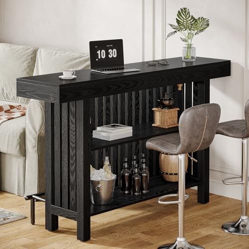 63-Inch Large Home Bar Unit, 2-Tier Mini Bar Table Height Pub Table with Footrest