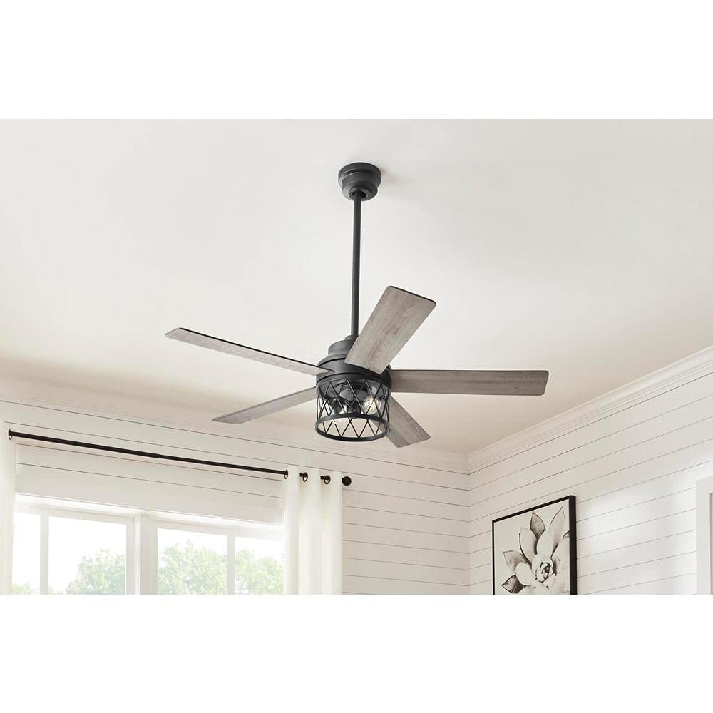North Grove 52 in. Indoor LED Matte Black Dry Rated Ceiling Fan