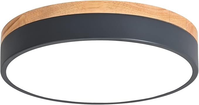 Modern Dimmable LED Close to Ceiling Light Minimalist Wood Oak Flush Mount Ceiling Light Fixture with Lampshade for Bedroom Living Room Bathroom Laundry Room (White-Dimmable, 11.8''/30cm)