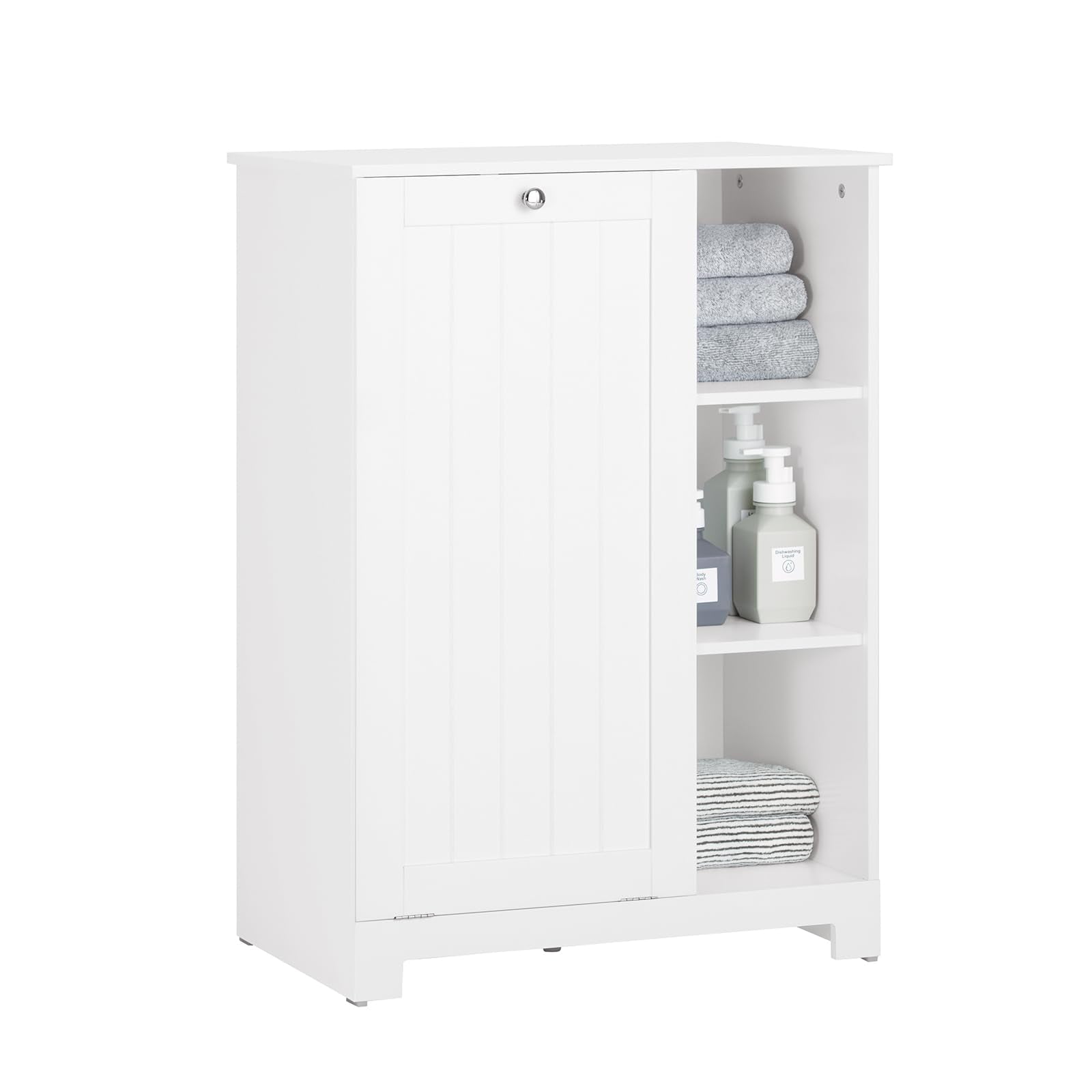 Tilt Out Laundry Cabinet, Floor Standing Storage Cupboard with Basket Hamper Unit