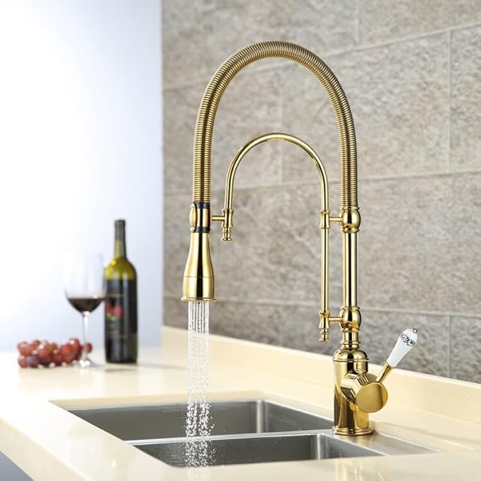 Kitchen Faucets Brushed Gold Kitchen Sink Faucet with Pull Down Sprayer High