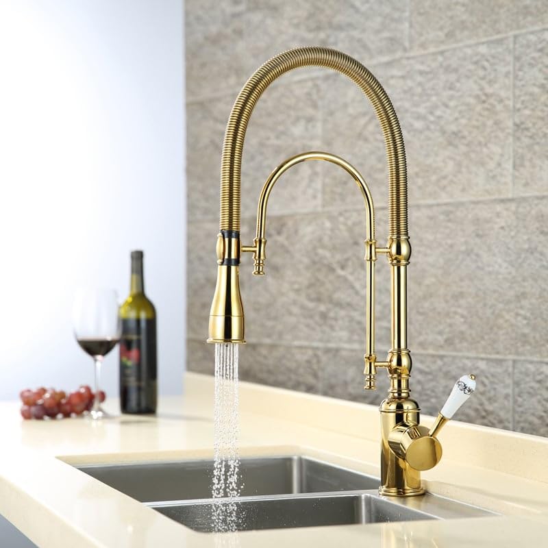 Kitchen Faucet with Pull Down Sprayer Gold Kitchen Sink Faucet Commercial High