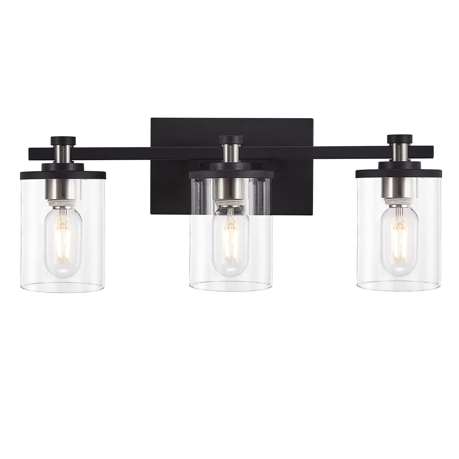 Bathroom Vanity Light 3-Light, Black and Nickel Bathroom Light Fixtures with Clear Glass