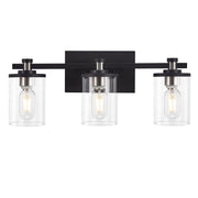Bathroom Vanity Light 3-Light, Black and Nickel Bathroom Light Fixtures with Clear Glass