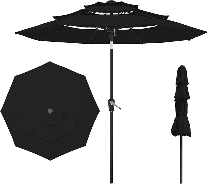 9FT 3 Tiers Patio Umbrella with Push Button Tilt/Crank, Outdoor Market Umbrella