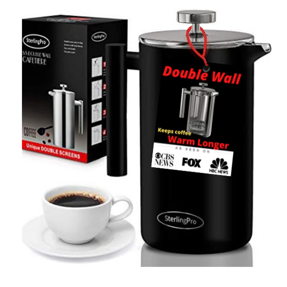 Double Walled French Press Coffee Maker- Large Stainless Steel Coffee Press