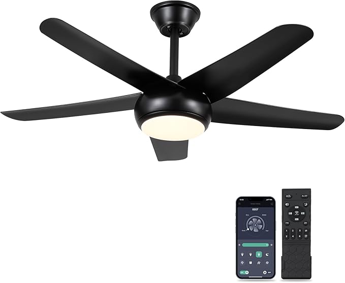 44" Black Ceiling Fan with Lights - Low Profile Ceiling Fans with 5 Reversible Blades