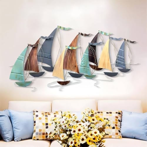 Large Metal Sailboat Wall Decor, 51" x 26" Ship Wall Art