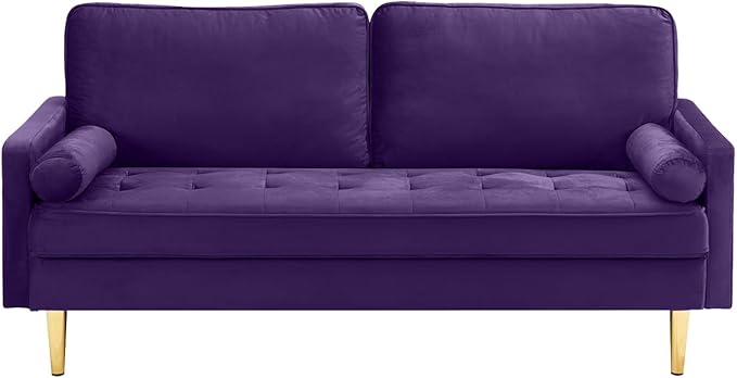 67'' Velvet Sofa Bed, Modern Loveseat with Gold Metal Legs and 2 Bolster Pillows