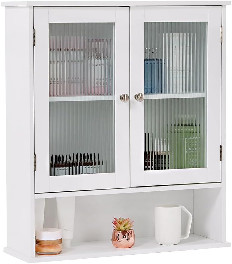 Bathroom Wall Cabinet with Glass Door, Bathroom Cabinet Wall Mount with Open Shelf