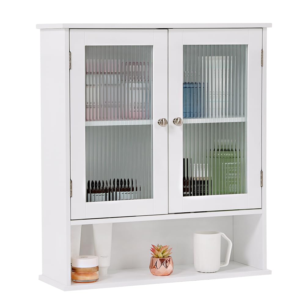 Bathroom Wall Cabinet with Glass Door, Bathroom Cabinet Wall Mount with Open Shelf
