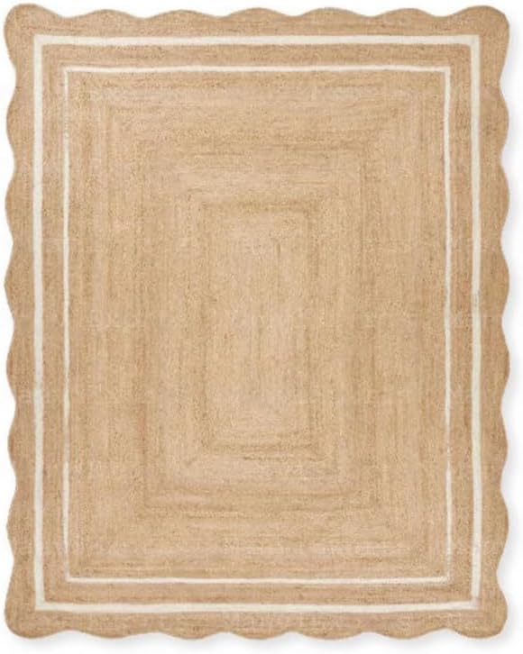 Sanwariya Rugs Export Handwoven Scalloped Jute Area Rug – Bohemian Design