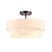 2-Light Semi-Flush Mount Ceiling Light, Matte Black, 2-Tier, White Linen Shade