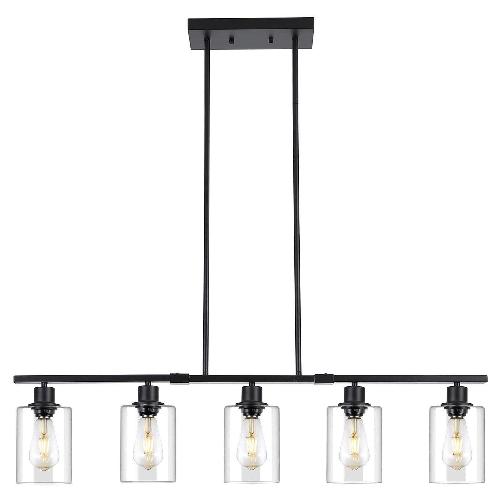 39.4" Kitchen Island Lighting, 5 Lights Clear Glass Pendant Light Fixtue