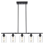 39.4" Kitchen Island Lighting, 5 Lights Clear Glass Pendant Light Fixtue