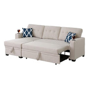 Reversible Fabric Sleeper Sofa Bed & Chaise with Cup Holder-Beige