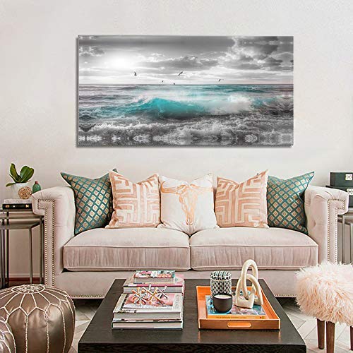 Framed Wall Art Canvas Ocean Decor Beach Theme Bedroom Large Sunset Blue